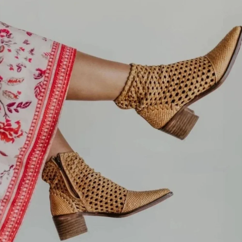 🚨 SOLD🚨 Free People Tan Ankle Booties with Perforated Design - Picture 1 of 14